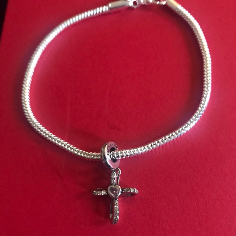 Sterling Silver Charm Bracelet With Cross Pendant